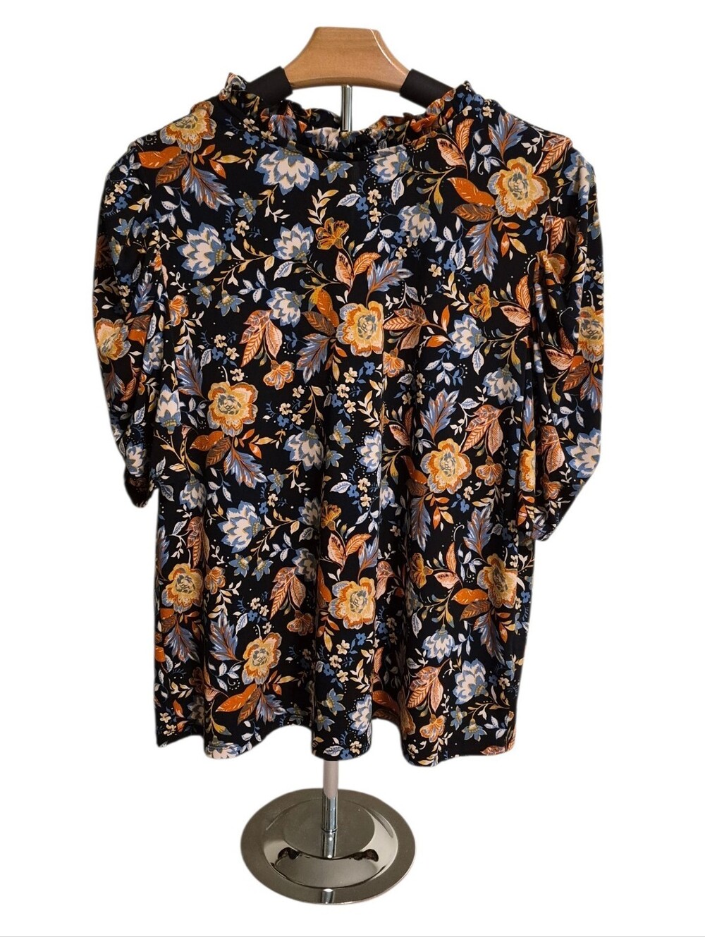 CeCe Floral Print Mock Neck Blouse - Size Large